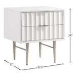 Modernist Wood Veneer And Stainless Steel Base Nightstand in White