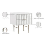 Modernist Wood Veneer And Stainless Steel Base Nightstand in White