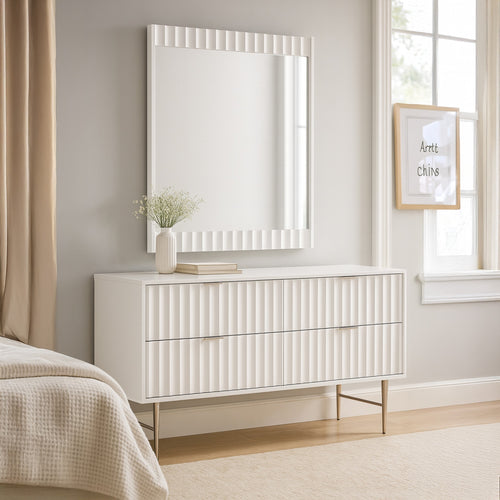 Modernist Wood Veneer Frame Mirror in White