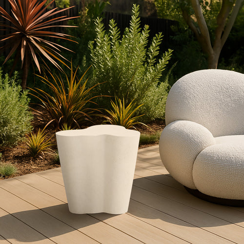 Monza Concrete And Fiberglass Indoor / Outdoor End Table in Cream