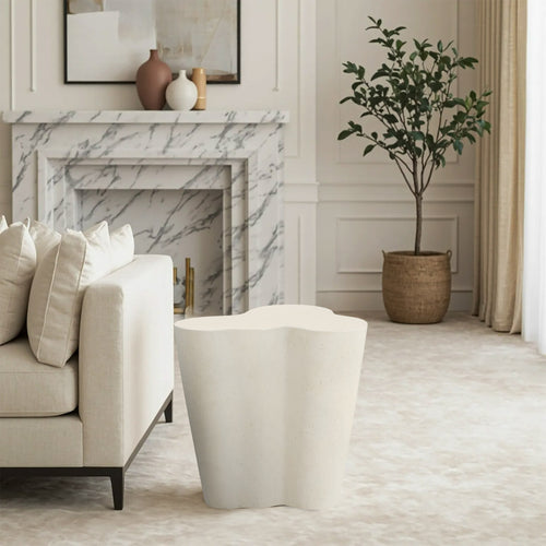 Monza Concrete And Fiberglass Indoor / Outdoor End Table in Cream