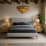 Nadia Velvet Upholstered King Bed in Cream