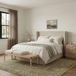 Nara Linen Textured Fabric Upholstered Bench in Beige