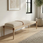 Nara Linen Textured Fabric Upholstered Bench in Beige