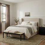Nara Linen Textured Fabric Upholstered Bench in Beige