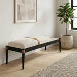 Nara Linen Textured Fabric Upholstered Bench in Beige