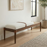 Nara Linen Textured Fabric Upholstered Bench in Cream