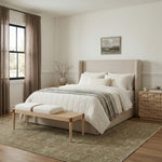 Nara Linen Textured Fabric Upholstered Bench in Cream