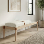 Nara Linen Textured Fabric Upholstered Bench in Cream