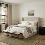 Nara Linen Textured Fabric Upholstered Bench in Cream