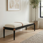 Nara Linen Textured Fabric Upholstered Bench in Cream