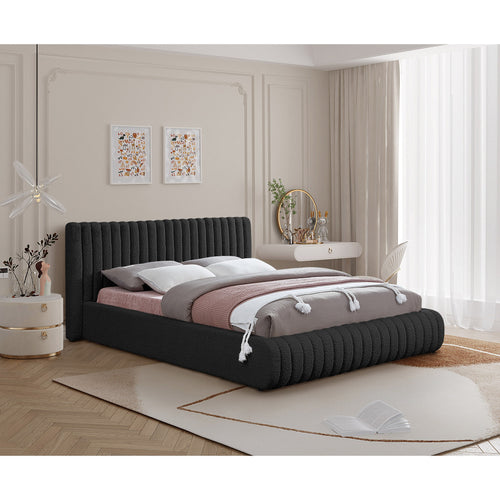 Nash Boucle Fabric Upholstered King Bed in Black