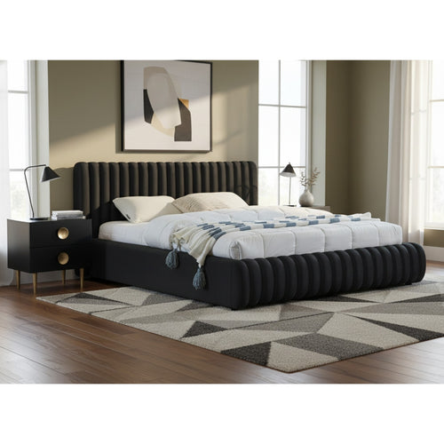 Nico Velvet Upholstered King Bed in Black