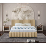 Nico Velvet Upholstered King Bed in Camel