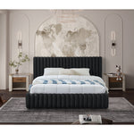 Nico Velvet Upholstered Queen Bed in Black