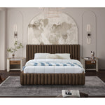 Nico Velvet Upholstered Queen Bed in Brown