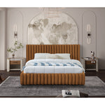 Nico Velvet Upholstered Queen Bed in Saddle