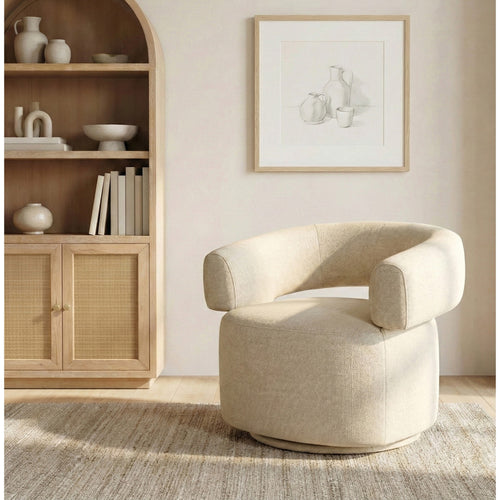 Niya Linen Textured Fabric Upholstered Swivel Accent Chair in Beige