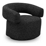 Niya Linen Textured Fabric Upholstered Swivel Accent Chair in Black