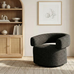 Niya Linen Textured Fabric Upholstered Swivel Accent Chair in Black