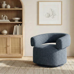 Niya Linen Textured Fabric Upholstered Swivel Accent Chair in Blue