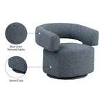 Niya Linen Textured Fabric Upholstered Swivel Accent Chair in Blue