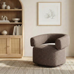 Niya Linen Textured Fabric Upholstered Swivel Accent Chair in Brown