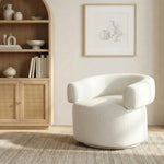 Niya Linen Textured Fabric Upholstered Swivel Accent Chair in Cream
