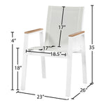 Nizuc Mesh Water Resistant Fabric Outdoor Patio Dining Arm Chair in White