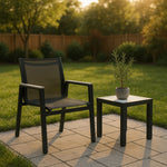 Nizuc Mesh Water Resistant Fabric Outdoor Patio Dining Arm Chair in Black