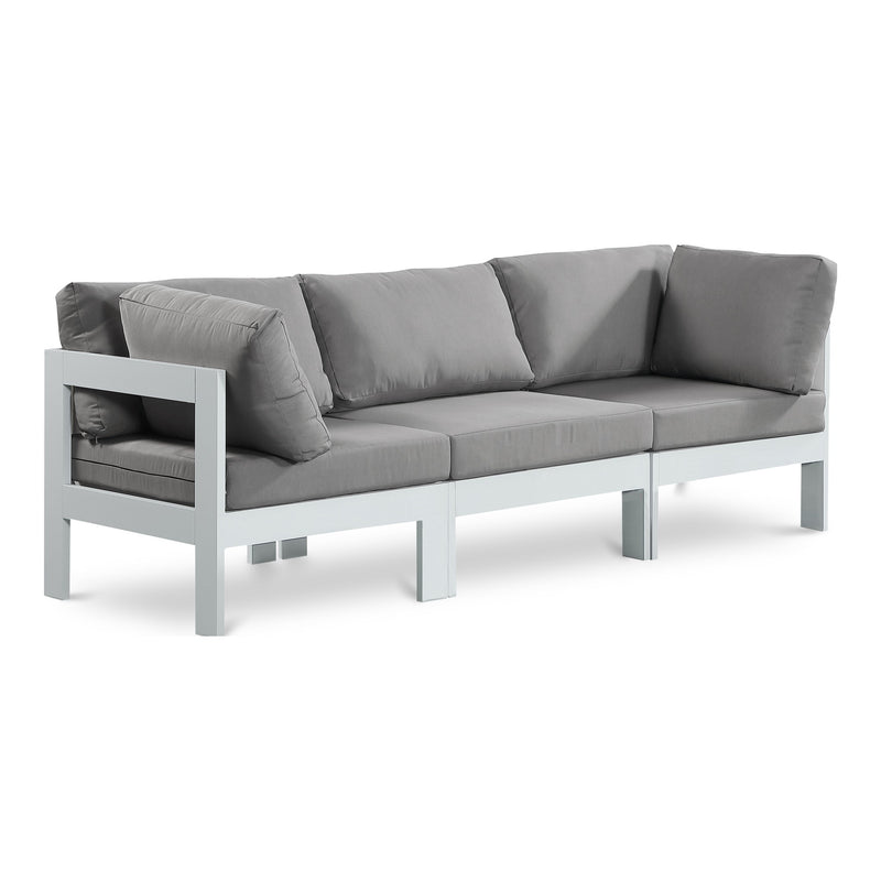 Nizuc 90" Water Resistant Fabric Upholstered 3pc. Outdoor Patio Modular Sofa in Grey