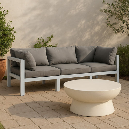 Nizuc 90" Water Resistant Fabric Upholstered 3pc. Outdoor Patio Modular Sofa in Grey