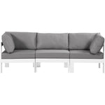 Nizuc 90" Water Resistant Fabric Upholstered 3pc. Outdoor Patio Modular Sofa in Grey