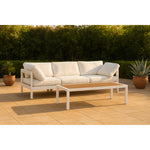 Nizuc 90" Water Resistant Fabric Upholstered 3pc. Outdoor Patio Modular Sofa in White