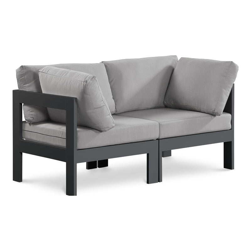 Nizuc 60" Water Resistant Fabric Upholstered 2pc. Outdoor Patio Modular Loveseat in Grey