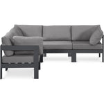 Nizuc 90" Water Resistant Fabric Upholstered 5pc. Outdoor Patio Modular Sectional in Grey