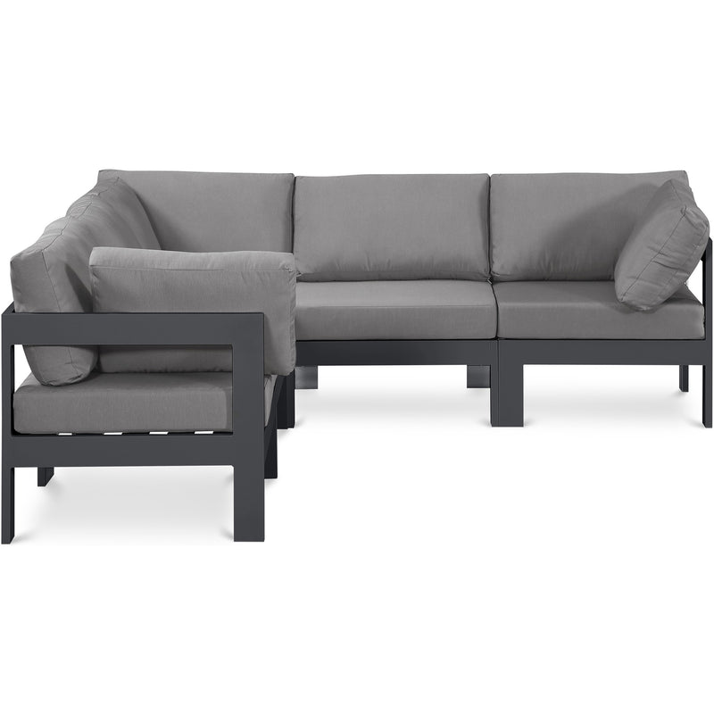 Nizuc 90" Water Resistant Fabric Upholstered 5pc. Outdoor Patio Modular Sectional in Grey