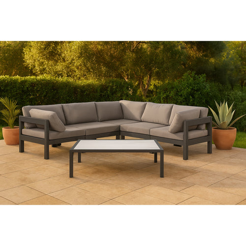 Nizuc 90" Water Resistant Fabric Upholstered 5pc. Outdoor Patio Modular Sectional in Grey
