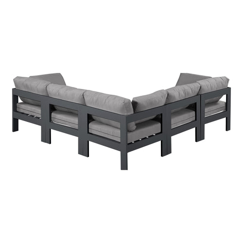 Nizuc 90" Water Resistant Fabric Upholstered 5pc. Outdoor Patio Modular Sectional in Grey