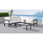 Nizuc 90" Water Resistant Fabric Upholstered 5pc. Outdoor Patio Modular Sectional in White