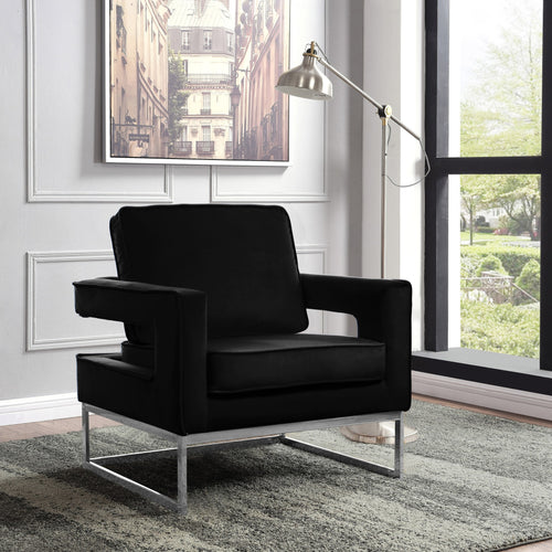 Noah Velvet Upholstered Accent Chair in Black