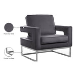 Noah Velvet Upholstered Accent Chair in Grey