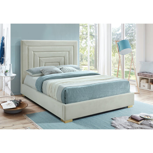 Nora Velvet Upholstered King Bed in Cream