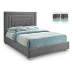 Nora Velvet Upholstered King Bed in Grey