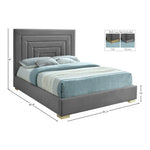 Nora Velvet Upholstered King Bed in Grey