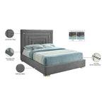 Nora Velvet Upholstered King Bed in Grey