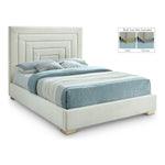 Nora Velvet Upholstered Queen Bed in Cream