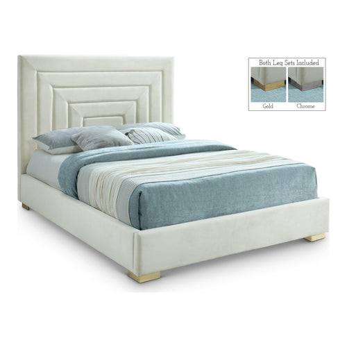 Nora Velvet Upholstered Queen Bed in Cream