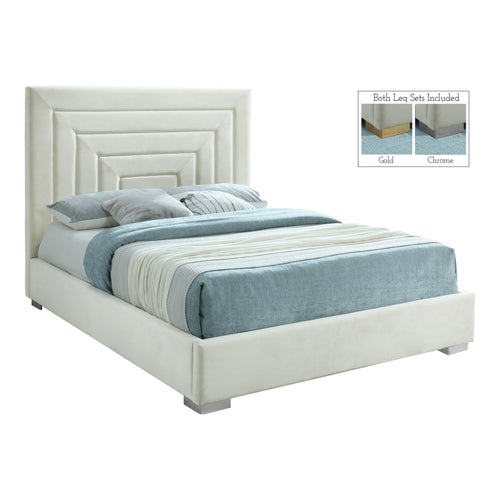 Nora Velvet Upholstered Queen Bed in Cream