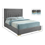 Nora Velvet Upholstered Queen Bed in Grey